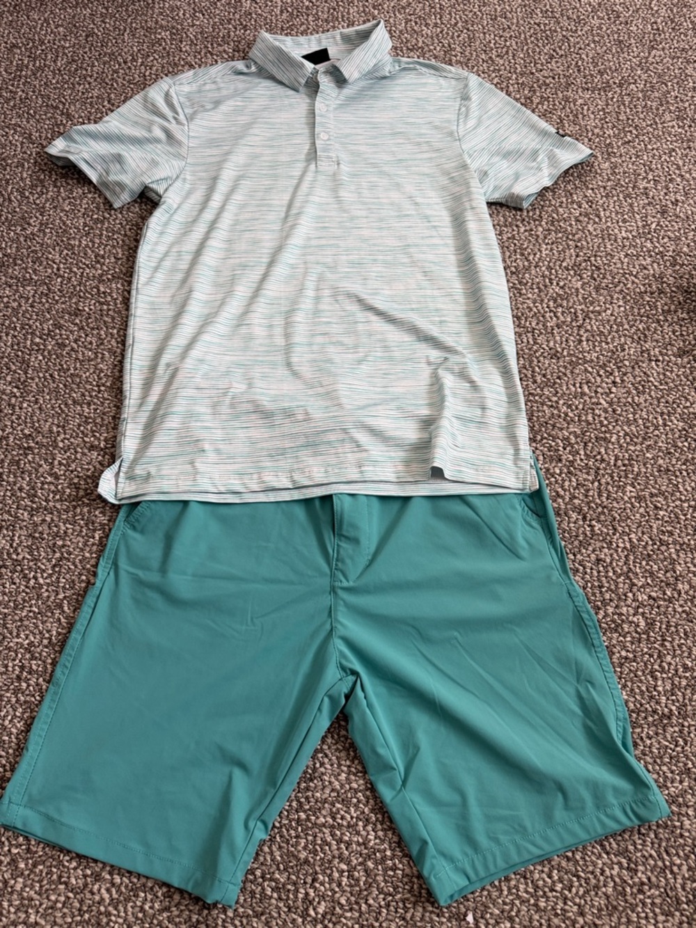 Kenneth Cole Light Blue Striped Polo with Teal Shorts